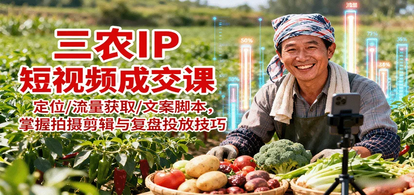 三农IP短视频成交课：定位/流量获取/文案脚本，掌握拍摄剪辑与复盘投放技巧-UMuse轻创网