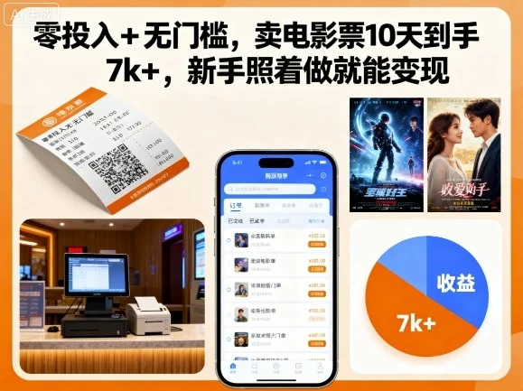 零投入+无门槛，卖电影票10天到手7k+，新手照着做就能变现【揭秘】-U·Muse