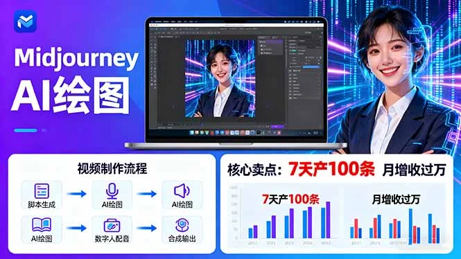 AI绘图照片开口说话视频制作：Midjourney+数字人，7天产100条月增收过万-U·Muse