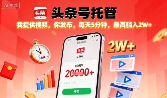 【头条号托管】我提供视频，你发布，每天5分钟，最高躺入2W+【揭秘】-U·Muse