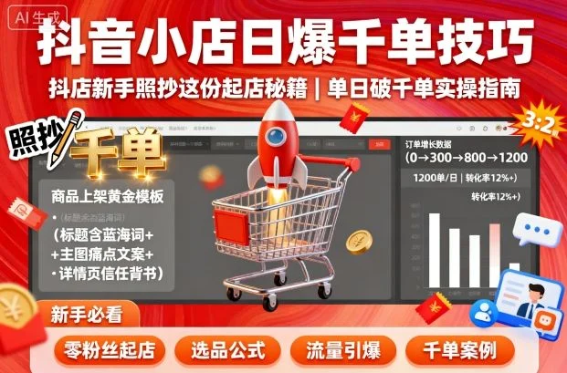 抖音小店日爆千单技巧，抖店新手照抄这份起店秘籍，单日破千单-U·Muse
