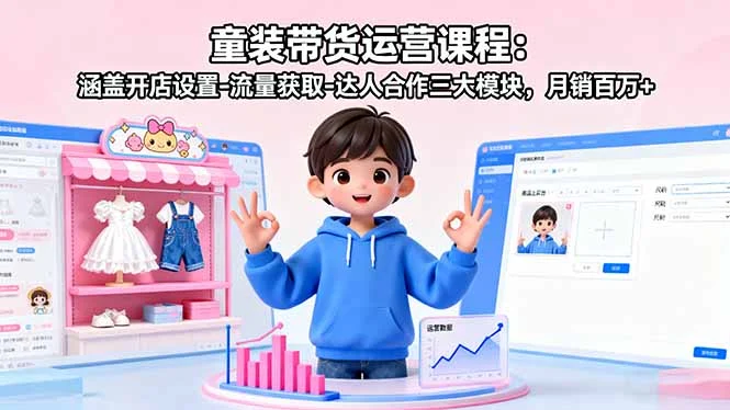 童装带货运营课程：涵盖开店设置-流量获取-达人合作三大模块，月销百万+-U·Muse