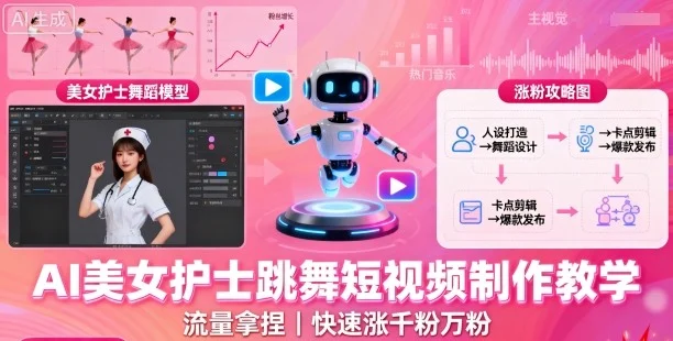 AI美女护士跳舞短视频制作教学，流量拿捏，快速涨千粉万粉【提示词+视频教程】-U·Muse