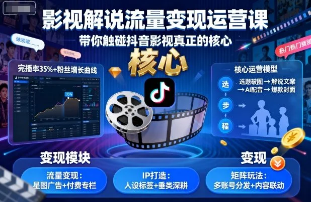 影视解说流量变现运营课，带你触碰抖音影视真正的核心-U·Muse
