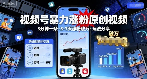 视频号暴力涨粉原创视频，3分钟一条原创视频，3-7天涨粉破万，玩法分享给你-U·Muse