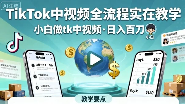 TikTok中视频全流程实操教学，小白做tk中视频，日入百刀-U·Muse