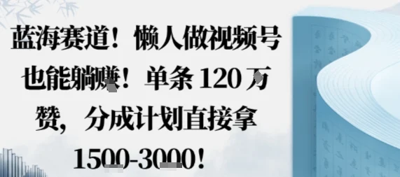 蓝海赛道，懒人做视频号也能躺挣，单条120W赞，分成计划直接拿1.5k，不用拍不用剪-U·Muse