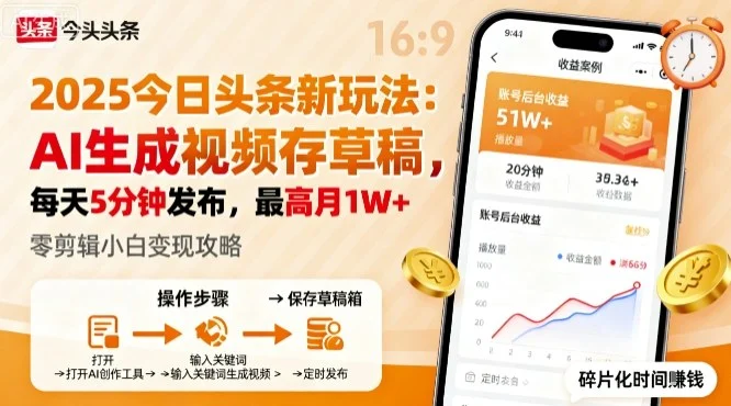 2025年今日头条躺賺新玩法,AI生成视频存草稿,每天5分钟发布,最高月1W+【揭秘】-UMuse轻创网