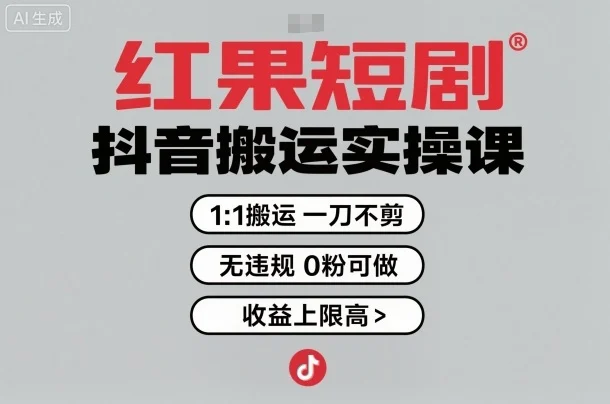 红果短剧拉新之抖音搬运实操课,1:1搬运,一刀不剪,无违规,0粉可做,收益上限高-UMuse轻创网