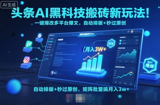 头条AI黑科技搬砖新玩法!一键爆改多平台爆文,自动排版+秒过原创,矩阵批量搞月入3w+【揭秘】-UMuse轻创网