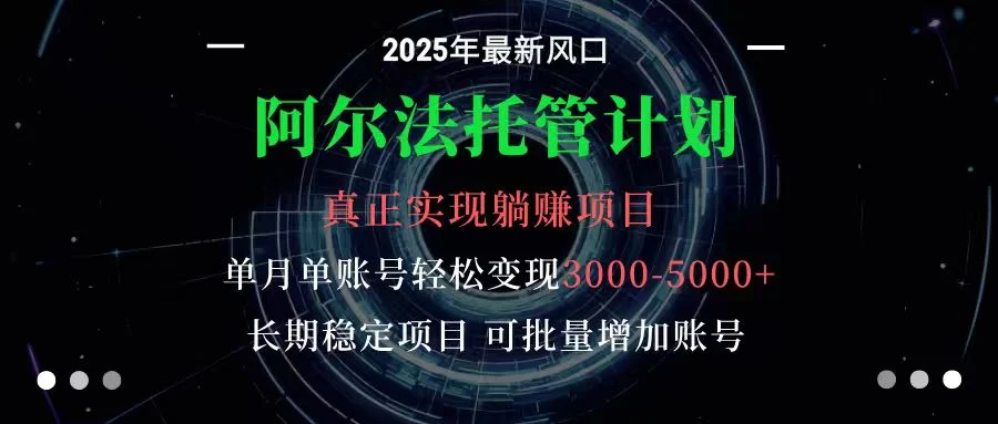 阿尔法托管计划 单账号月入3000-5000,长期稳定项目,新手小白轻松上手-UMuse轻创网