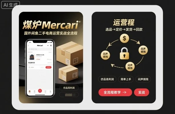 煤炉Mercari国外闲鱼二手电商运营实战全流程,仿品高利润,简单上手,闷声搞钱-UMuse轻创网