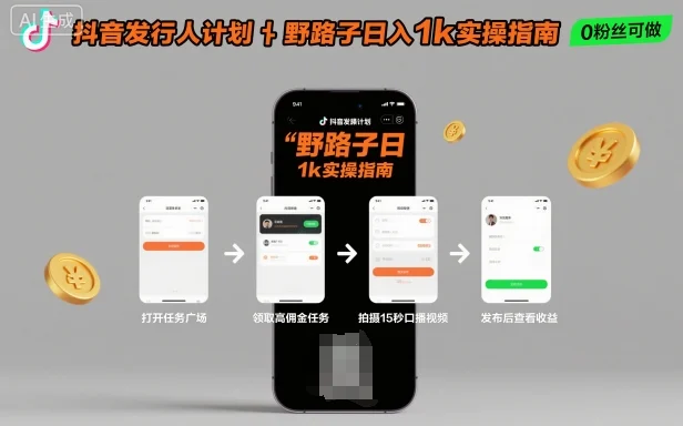 抖音发行人计划全新野路子玩法,随时随地,只要有手机,就能操作,日入1k+【揭秘】-UMuse轻创网