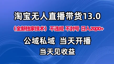 淘宝无人直播13.0,公域私域技术,不封号,不违规布局下半年旺季赛道,日入1K+(独家技术)【揭秘】-UMuse轻创网