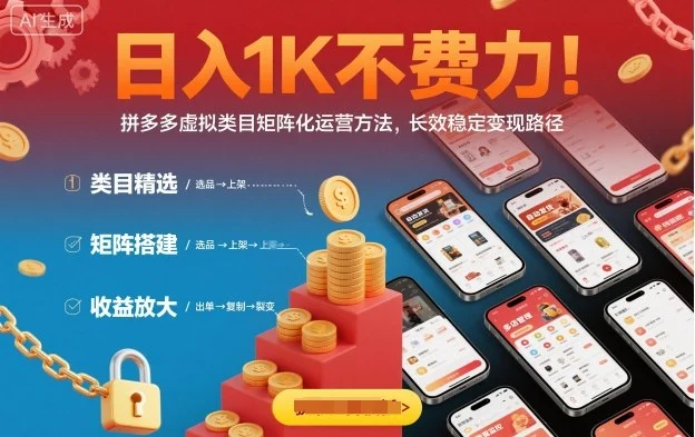 日入1K不费力!拼多多虚拟类目矩阵化运营方法,长效稳定变现路径-UMuse轻创网